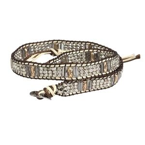 Katie Soleil Silver Crystal & Pink Gold Hand Made Beaded‎ Brown & Wrap Bracelet